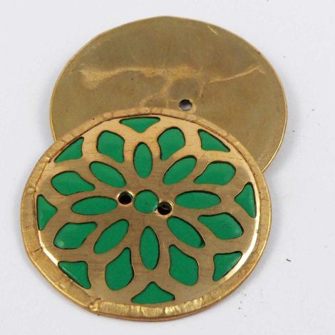 35mm Jade Green & Gold Round 2 Hole Metal Button