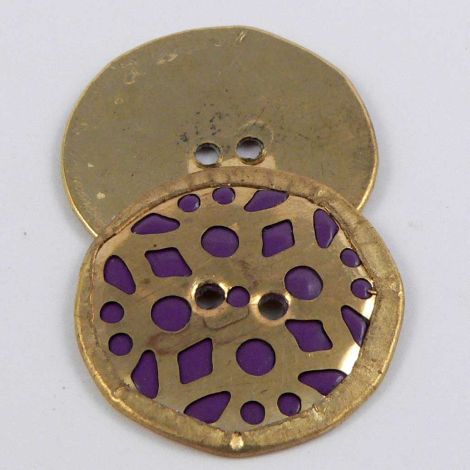 23mm Purple & Gold Round 2 Hole Metal Button