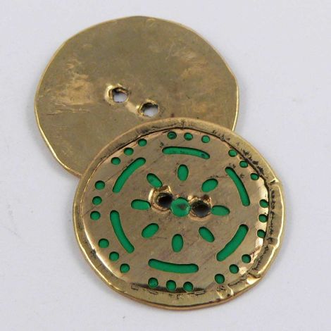 23mm Green & Gold Round 2 Hole Metal Button