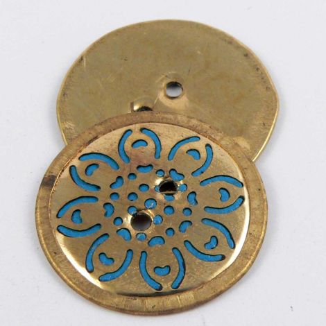 23mm Turquoise & Gold Round 2 Hole Metal Button