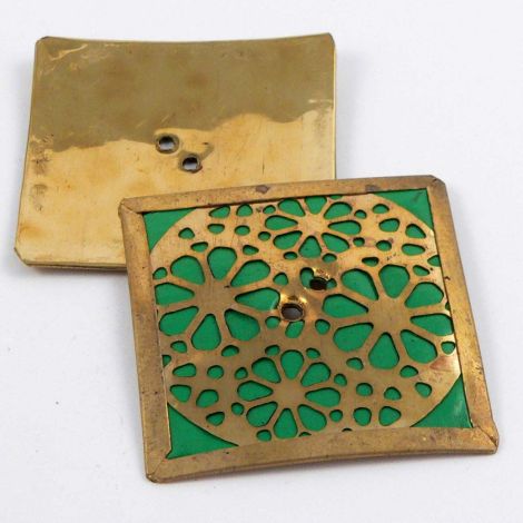 35mm Jade Green & Gold Square 2 Hole Metal Button