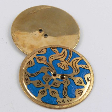 35mm Turquoise & Gold Round 2 Hole Metal Button