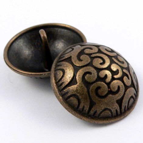 20mm Brass & Black Swirls Shank Metal Button