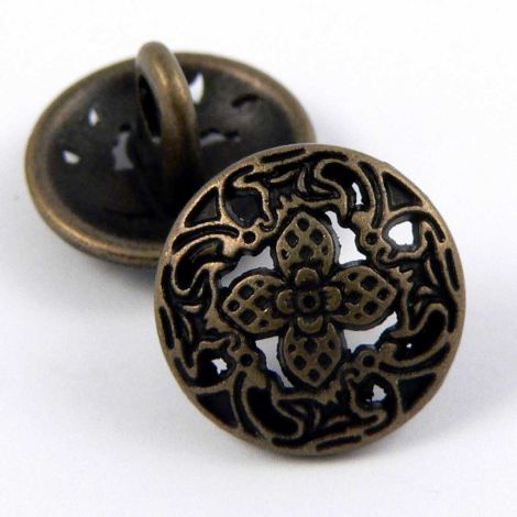 11mm Round Filigree Brass Metal Shank Button