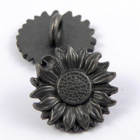 15mm Pewter Sunflower Metal Shank Button