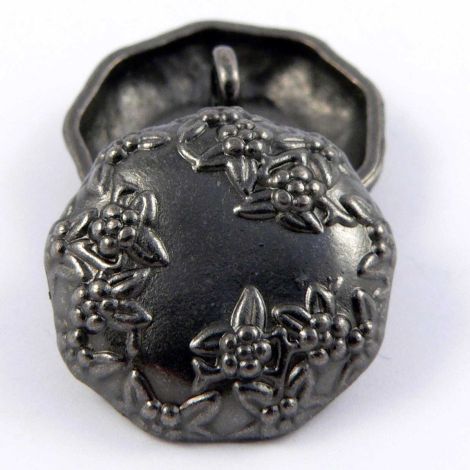 20mm Hexagon Shape Floral Pewter Metal Shank Button