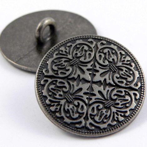 20mm  Flat Floral Pewter Metal Shank Button