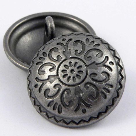 17.5mm Pewter Ethnic Print Shank Metal Button