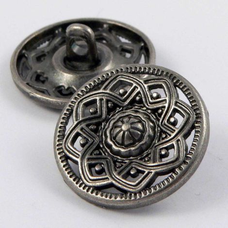 18mm Flat Ornate Pewter Shank Metal Button