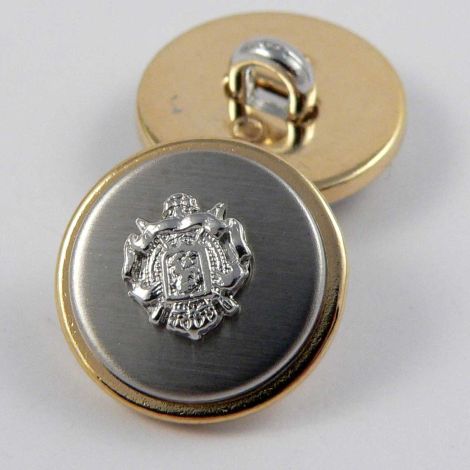 15mm Silver Crest and Gold Coat of Arms Metal Shank Suit Button