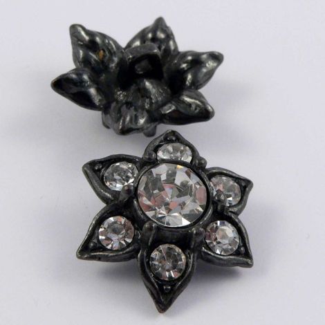 20mm Gunmetal &  Diamante Flower Metal Shank Button