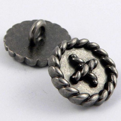 15mm Pewter Rope Cross Shank Metal Button
