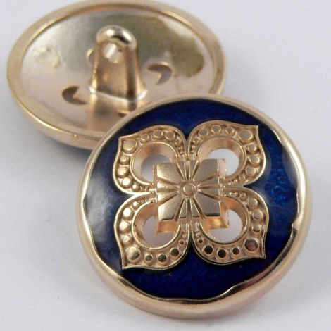 15mm Gold Metal & Navy Enamel Flower Shank Button