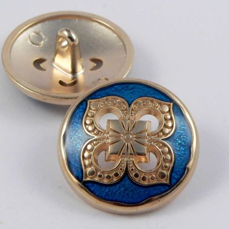 15mm Gold Metal & Turquoise Enamel Flower Shank Button