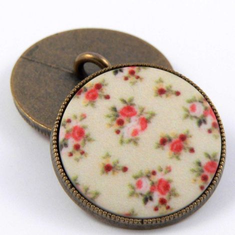 15mm Cream Floral Epoxy Insert Brass Metal Shank button