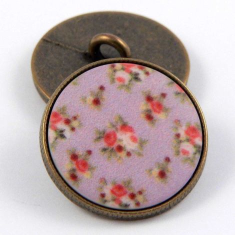 15mm Lilac Floral Epoxy Insert Brass Metal Shank button