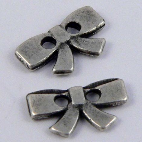 10mm Matt Silver Ribbon Bow 2 Hole Metal Button