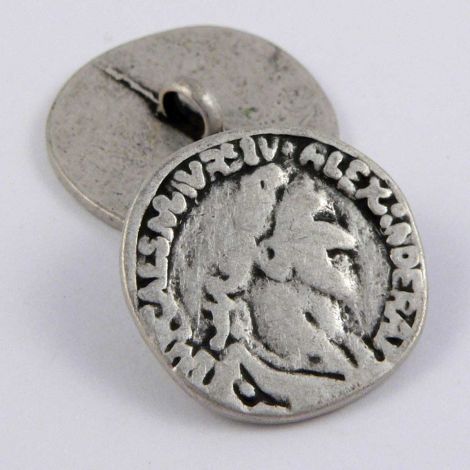 19mm Antique Silver Coin Head Metal Shank Button