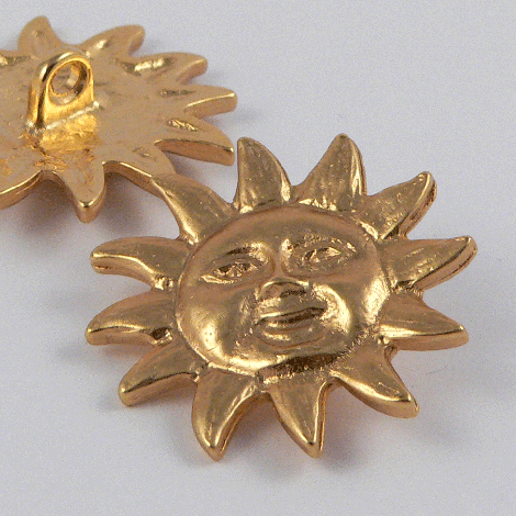26mm Gold Smiling Sun Metal Shank Coat Button
