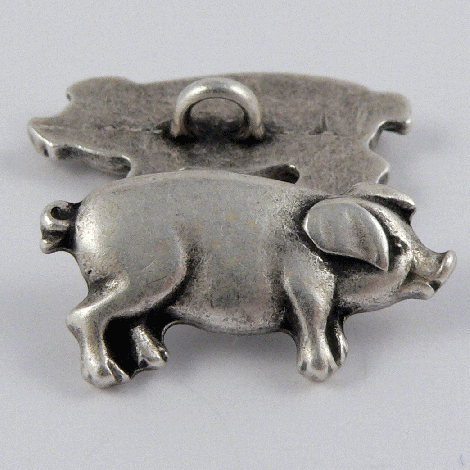 25mm Antique Silver Pig Metal Shank Button