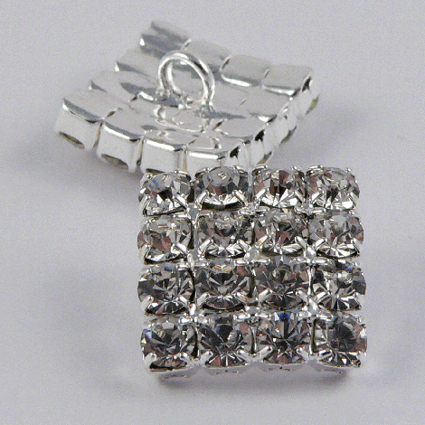 16mm Square Silver Diamante Metal Shank Button 