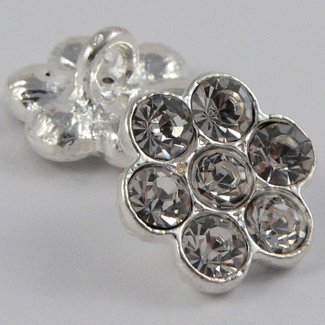 15mm Flower shape Silver Diamante Metal Shank Button 