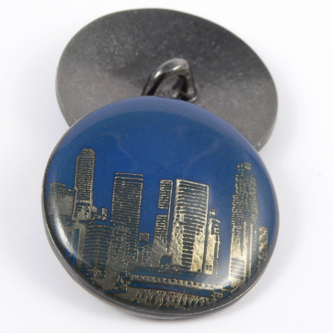 28mm Blue & Gold City Skyscraper Metal & Enamel Shank Button