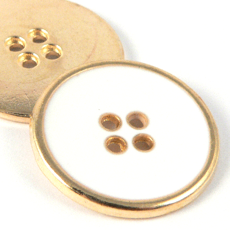 11.5mm White Enamel Set In Gold Metal 4 hole Shirt Button