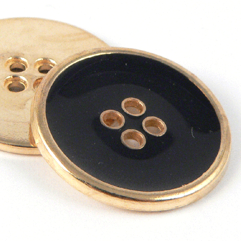 11.5mm Black Enamel Set In Gold Metal 4 hole Shirt Button