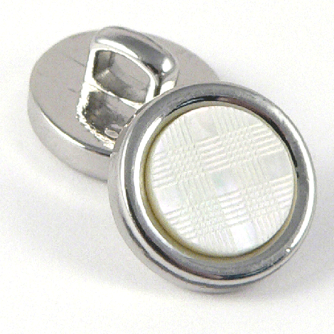11.5mm Silver Metal Shank Button With a Lasered MOP shell Insert