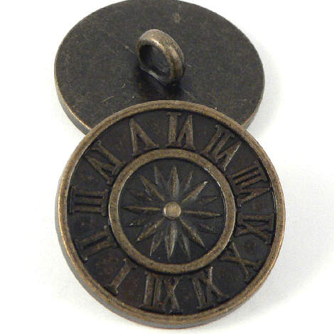 15mm Old Brass Metal Roman Numeral Sun Dial Shank Button