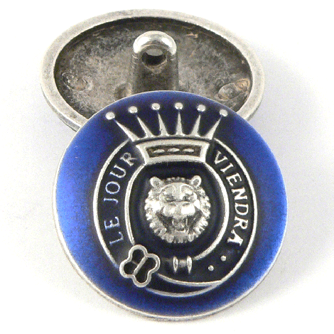 20mm Silver & Royal Blue Metal Coat Of Arms Shank Button