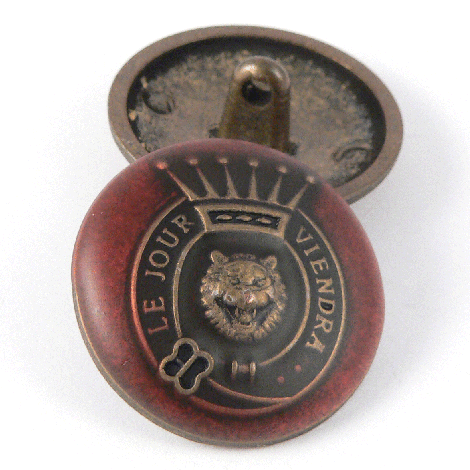 15mm Brass & Burgundy Metal Coat Of Arms Shank Button