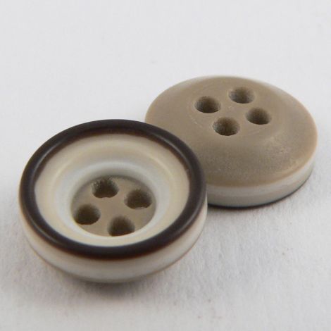 11mm Brown Taupe Cream & White Rubber 4 Hole Button