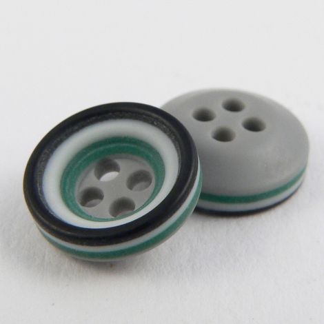 11mm Grey White Green & Black Rubber 4 Hole Button