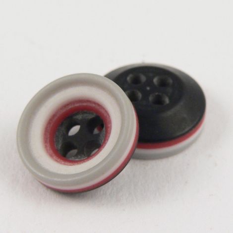 11mm Grey Red Black & White Rubber 4 Hole Button