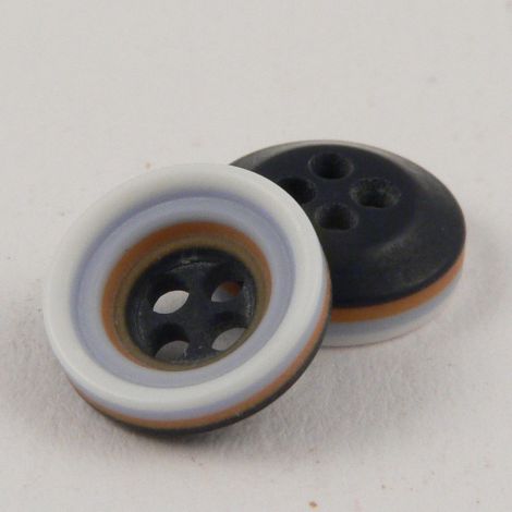 11mm Peach, Pale Blue, Black & White Rubber 4 Hole Button