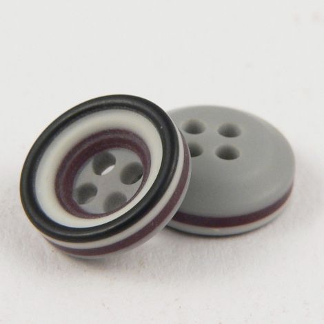 11mm Grey Black Aubergine & White Rubber 4 Hole Button