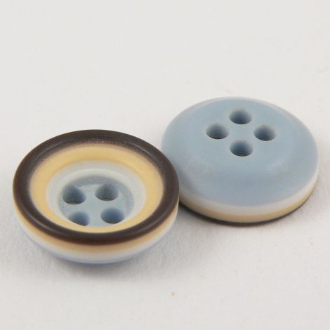 11mm Mustard Brown Pale Blue & White Rubber 4 Hole Button