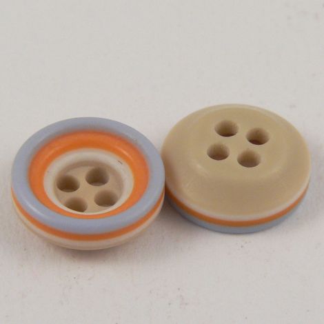 11mm Blue Beige Orange & White Rubber 4 Hole Button