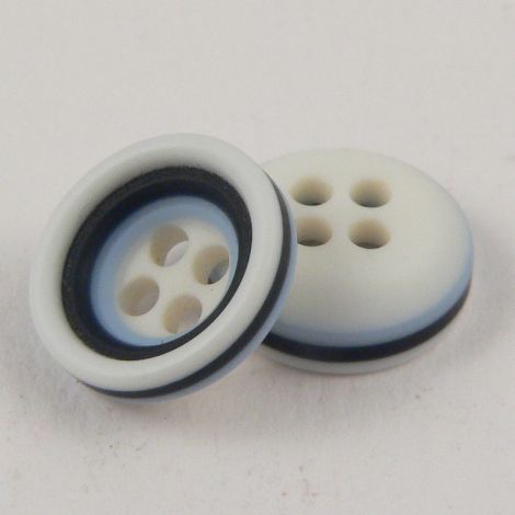11mm Pale Blue Navy & White Rubber 4 Hole Button