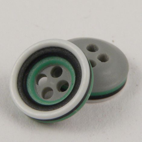 11mm Grey Black Green & White Rubber 4 Hole Button