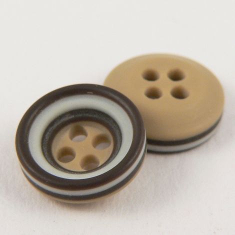 11mm Chocolate Brown Grey & Caramel Rubber 4 Hole Button