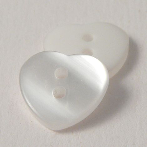 11mm Pearl & White Plastic Heart 2 Hole Sewing Button