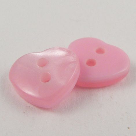11mm Pearl Pale Pink Plastic Heart 2 Hole Sewing Button