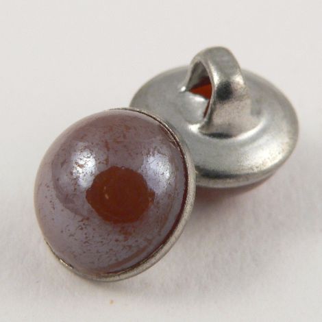 10mm Brown & Silver Domed Shank Sewing Button
