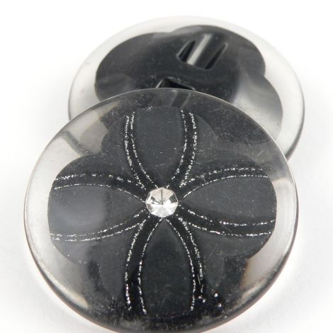 37mm Black Shank Coat Button With Diamante/Glitter Flower