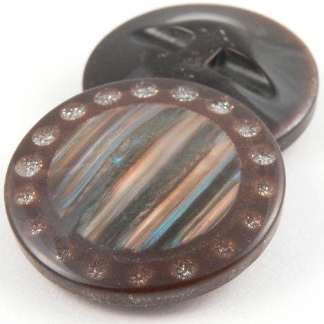 38mm Silver & Brown Glitter Slightly Domed Shank Coat Button