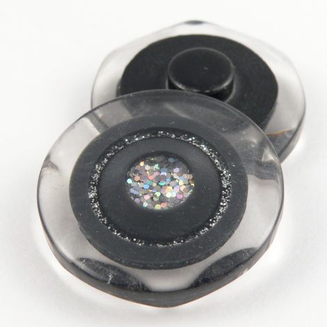 30mm Black & Silver Hexagon Shank Coat Button