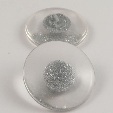 30mm Clear Silver Glitter Round Shank Coat Button